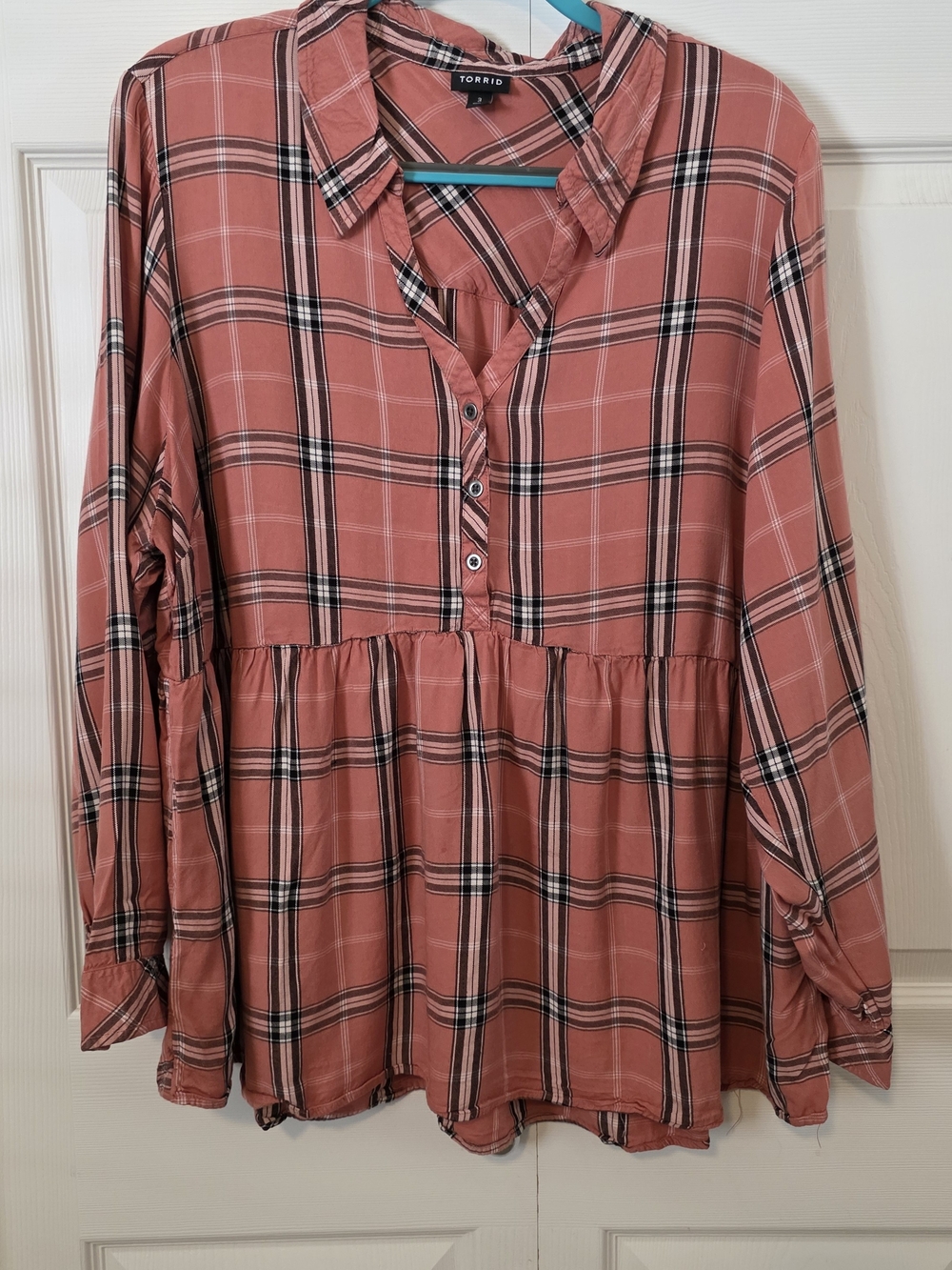 torrid Rust Pink Plaid Peplum Button-Front Tunic